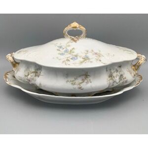 Antique Theodore Haviland Limoges Covered Vegetable Bowl and Under Plate